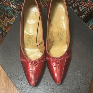 Vintage Ruby Red Leather Rose Heels 50s